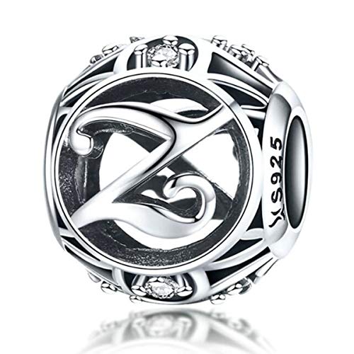 YASHUO Jewellery Ciondolo a forma di lettera dell'alfabeto (A-Z), in vero argento Sterling 925, per braccialetti Pandora Lettera Z.