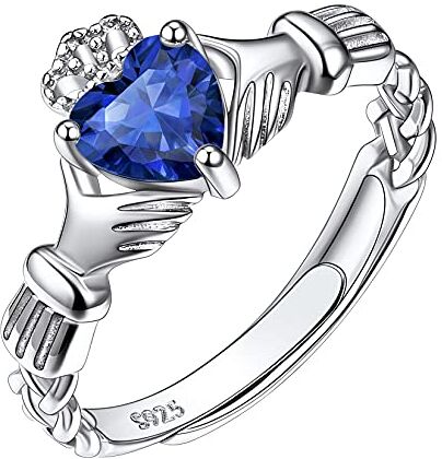 Suplight Anello Claddagh Anello Donna Argento Regolabile Anello Donna Solitario Anello Argento 925 Donna Zaffiro Anello Regolabile con Pietra Settembre Fede Matrimonio Sposa