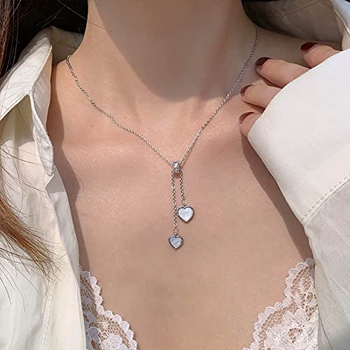 TseenYi Pietra Di Luna Cuore Collana Ciondolo Argento Opale Cuore Y Lariat Collana Piccolo Cuore Y Goccia Collana Piccolo Cuore Girocollo Collana Vintage Opale Cuore Ciondolo Collana Catena Gioielli