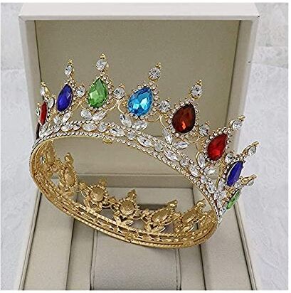 YTGLQAZ Accessori Per Capelli Fasce Per Le Donne Diademi Di Cristallo Dorati Corona Rotonda Royal Queen King Crowns Diadema Prom Accessori Per Gioielli Per Capelli Da Sposa (Colore Metallo: Color Or