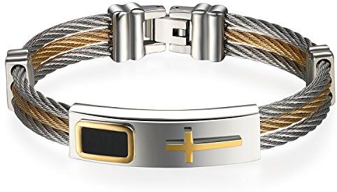 JewelryWe Bracciale Uomo Braccialetto Croce, Bracciale Colore Oro Argento Acciaio Inossidabile, Cavo Originale Braccialetto Regalo di Natale ¡