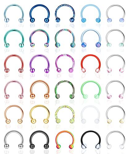 YADOCA YAODCA 30Pcs 16G Setto a Ferro di Cavallo Anelli Setto in Acciaio Inox Naso Piercing Gioielli Sopracciglio Labbro Anelli Cerchio Cartilagine Helix Trago Orecchino per Donna Uomo 8MM 10MM