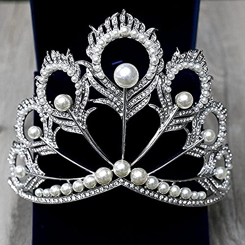 YTGLQAZ Cerchietto per capelli da donna chic con cristalli e tiara vintage, pavone, per matrimonio, quinceanera Tiara e corona di perle