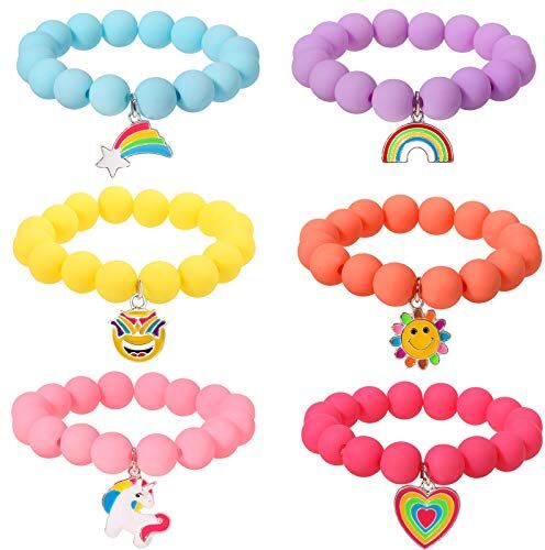 powerking Braccialetto con ciondolo a forma di unicorno, per bambine, 6 pezzi, motivo: arcobaleno, mostro, sole, fiore, cuore, meteora, braccialetto dell'amicizia, regalo per buoni amici, Nylon