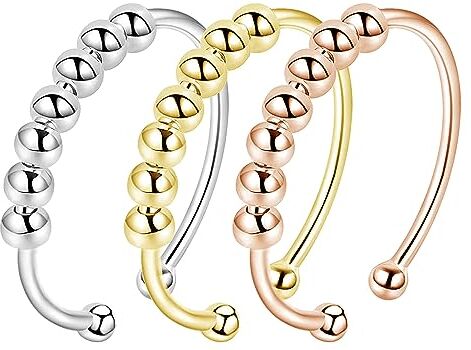 LENTQIUTT 3 Pcs Anello antistress Set di anelli ansiolitici Anello antistress da donna Anello da polpastrello Unisex Anello da polpastrello regolabile da donna e da uomo (3 colori)