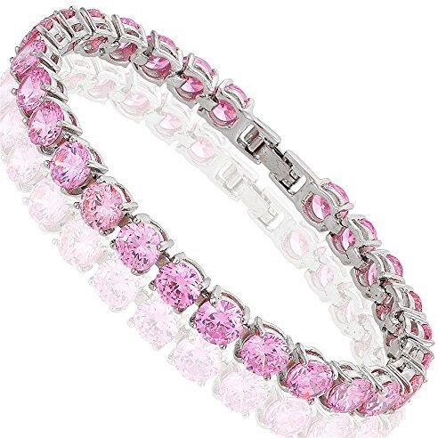 Rizilia Taglio Rotondo Simulata Zaffiro Rosa CZ 18K Placcato Oro Bracciale Tennis, [18cm/7inch]