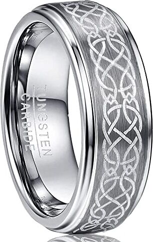 NUNCAD Anello in Tungsteno Argento con Nodo Celtico 8mm Uomo Donna Semplice Comodo per Matrimonio Anniversario Partnership Taglia 26