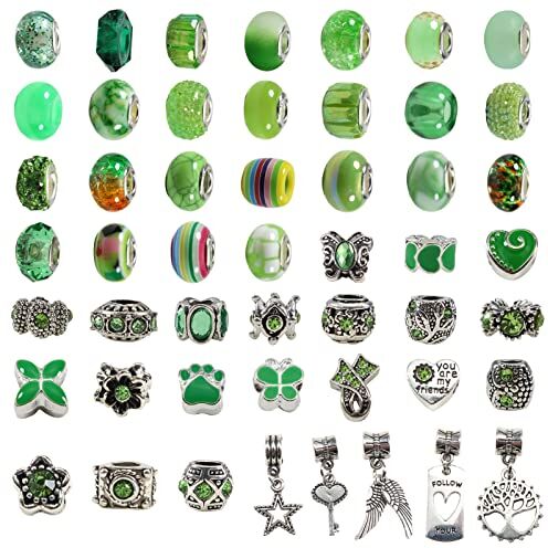 TOAOB THE ONE AND ONLY BABY TOAOB 100 Pezzi Perline Europee Foro Grandi Vetro Ciondoli Resina Verde Charm Tibetano Antico Argento Strass Bead per Braccialetti Fai Da Te Collana Creazione di Gioielli