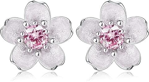 ORAZIO Orecchini Fiore Rosa per Donna Orecchini a Bottone in Argento Sterling 925 Fiori di Ciliegio Fiore Bianco Rosa CZ Cartilagine Orecchini a Bottone Ipoallergenici Gioielli Regali per Bambini