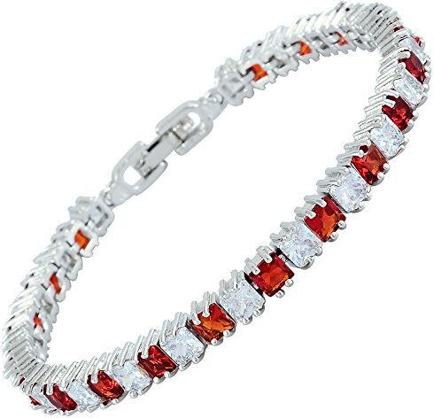 Rizilia Cubetto Di Ghiaccio Princess Cut Simulata Rosso Rubino CZ 18K Placcato In Oro Bianco Bracciale Tennis, [18cm/7inch]