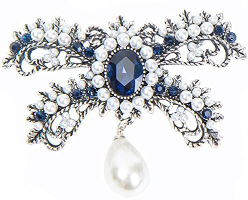 Atentuyi Spilla di perle blu con cristalli per donne e ragazze, regalo di perle e perle, regalo di Natale (argento)