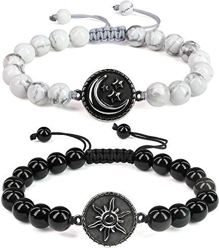 COAI Coppia di Bracciali della Distanza Sole Luna in Ossidiana e Howlite