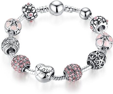 ATE A TE® Bracciale Charms Rosa Cristalli Smalto Cuore Ciondolo Regalo 18cm/20cm/21cm#JW-B127 (21)