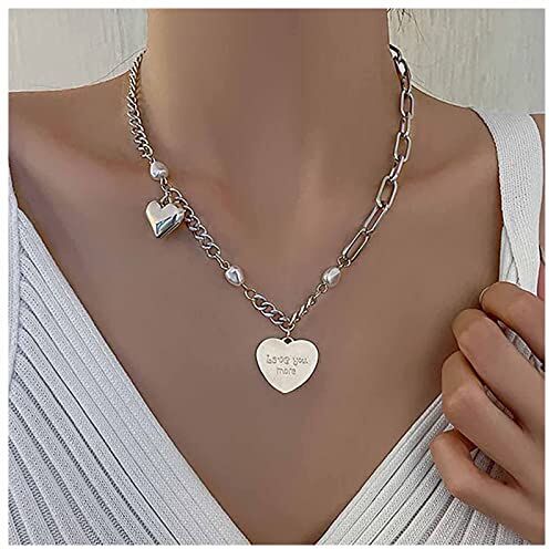 Inilbran Boho Lettera Cuore Perla Collana Girocollo Cuore Gonfio Perla Collana Ciondolo Cuore Vintage Graffetta Catena Collana Argento Perla Cuore Spessa Catena Gioielli Per Donne E Ragazze