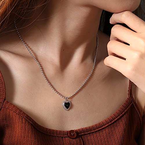 TseenYi Collana ciondolo forma cuore Collana ciondolo forma cuore nero Collana catena sfera perline argento Cuore cristallo Ciondola catena clavicola Gioielli donne e ragazze