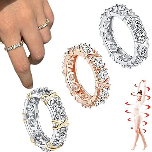 HAIZHI Moissanite Magnetology Lymphvity Ring 3PCS, Kanni Calcedonio Titanio Anello dimagrante, Zircone Magnetico Forma Croce Piena Moissanite Diamond Ring, Anelli di fidanzamento Regali (6)