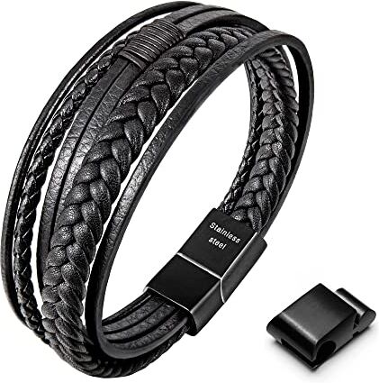 Speroto Bracciale da Uomo in Pelle Premium Nero/Marrone, Chiusura Magnetica in Acciaio Inossidabile, Idea Regalo per Uomo/Donna