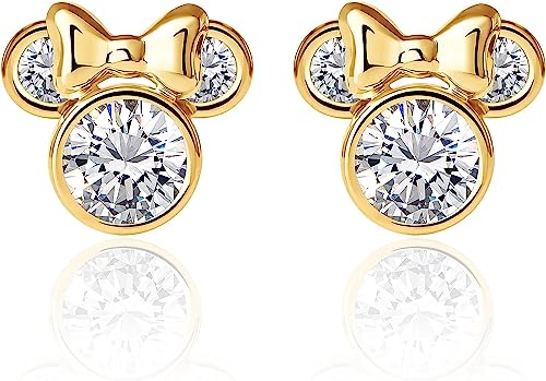 Disney Orecchini  in Oro Giallo 9 KT per Bambine con Minnie, Impreziosito da Zirconia Bianco