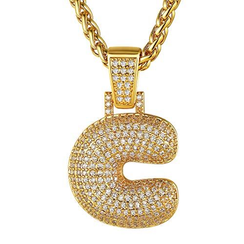 GOLDCHIC JEWELRY Collana con Bolle Ice out C, Pendente Iniziale in Oro con Bling per Uomo