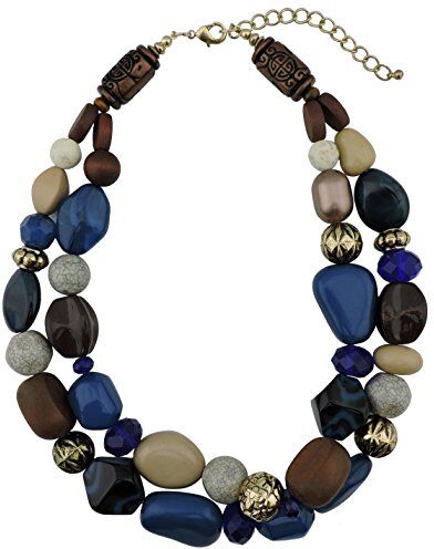 Bocar Collana da donna con pietre voluminose su 2 fili, idea regalo () e nichel, colore: Blu resistente., cod(=Strong Blue)