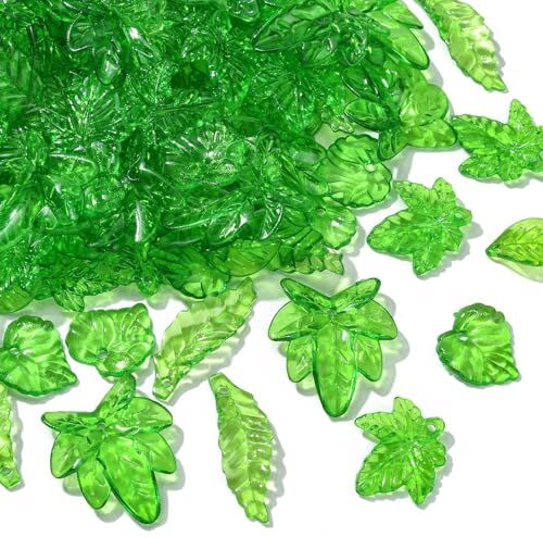 Airssory 200 ciondoli trasparenti in acrilico a forma di foglia verde, 5 stili, in plastica, per regali fai da te, creazione di gioielli fai da te, collane