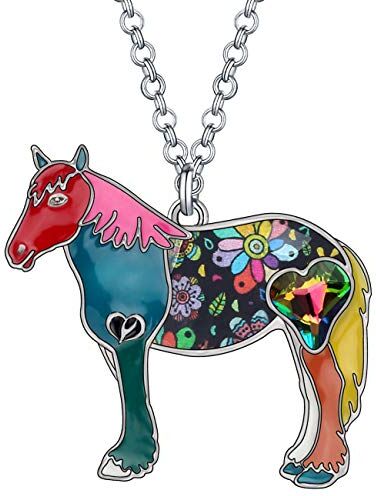 NEWEI Collana Cavallo Smalto Pendente Cavalli Gioielli Donna Ragazza Cavallo Amante Idee Regalo Compleanno (Floreale)