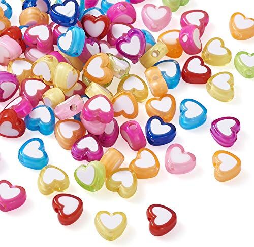 BB Beadthoven Beadthoven 100 perline in acrilico a forma di cuore colorato in plastica per collane, bracciali, creazione di gioielli, foro: 2 mm.