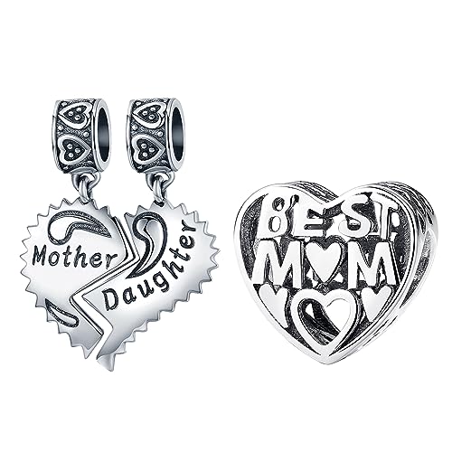 Doyafer Best Mum Beaded Pendente 925 Sterling Silver Charms per le Donne Bracciale Collana Festa della Mamma Regalo 2-Parte/Pacchetto