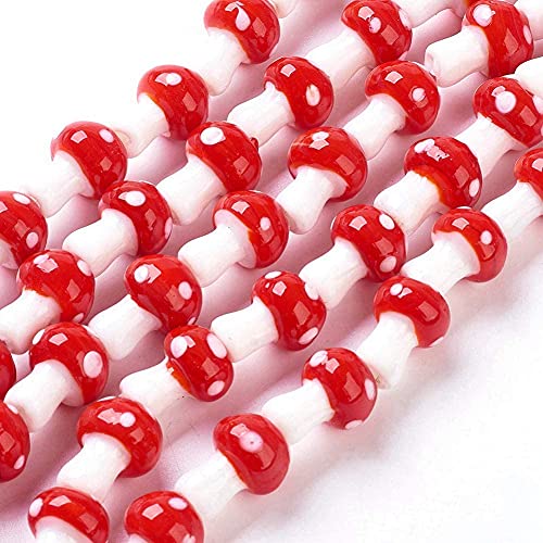 BB Beadthoven Beadthoven 25 ciondoli distanziatori sfusi in vetro lavorato a mano a forma di fungo, 12 x 16 mm, per bracciali, orecchini, gioielli, foro: 1,8 mm