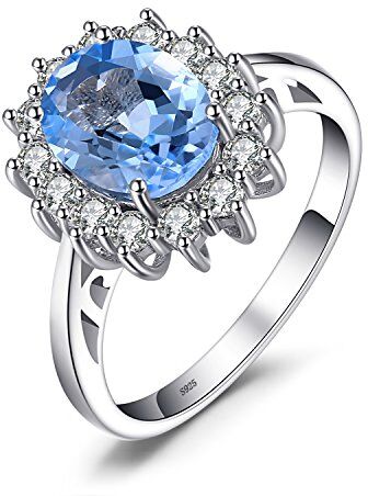 JewelryPalace Kate Middleton Anello Halo Donna Argento 925 con Naturale Topazio Azzurro, Principessa Diana William Anelli Donna con Pietra Ovale, Fedina Zirconi in Argento Set Gioielli Donna 8