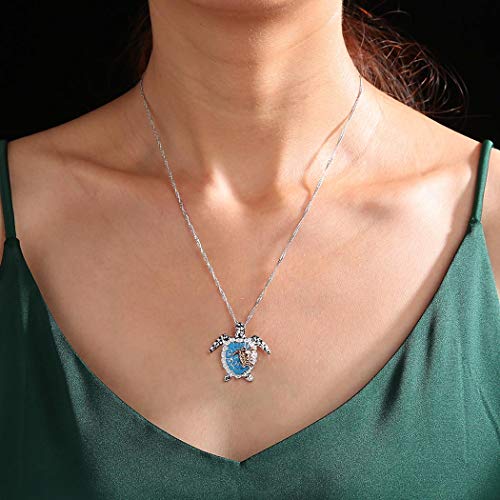 TseenYi Collana girocollo con ciondolo a forma di tartaruga marina opale, collana in argento con ciondolo a forma di animale, per donne e ragazze