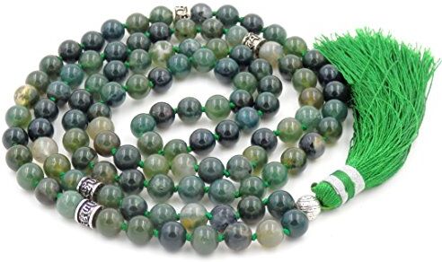 Generic 108 Mala Tibetano Collana per Donne Uomo, Mala Bracciale Buddista, Meditazione Mala, Moss Agate Yoga Mala