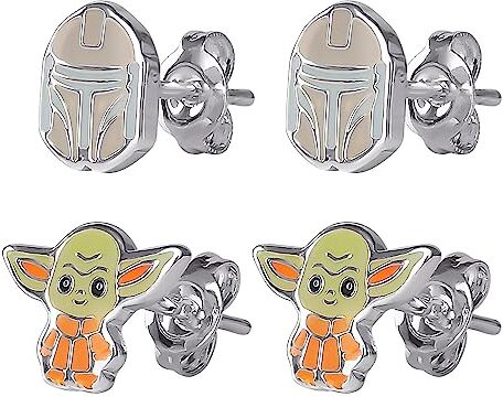 Disney Star Wars The Mandalorian The Child Silver Plated Stud Earring Set, Official License