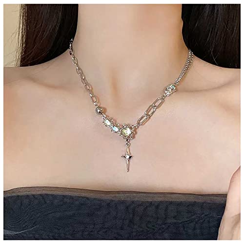 Inilbran Boho CZ Star Collana girocollo Collana con pendente a croce in cristallo Collana con graffetta in pietra di luna vintage Collana a catena con cerchio a sfera Gioielli per donne e ragazze