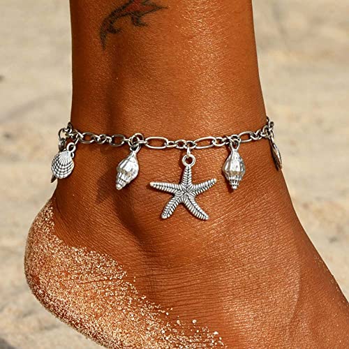 Clataly Turchese Braccialetti Della Cavigliera Multistrato Butterfly Cavigliere Shell Pearl Cavigliera Accessori Estivi Beach Foot Gioielli per le Donne Ragazze (Cavigliera di stelle marine)