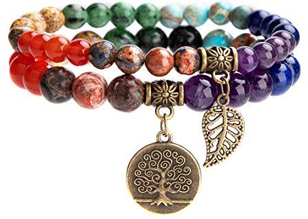 Farfume Braccialetti Chakra da donna Bracciale con cristalli di pietre curative per donna Bracciale con pietre preziose naturali Un set di braccialetti con doppia perla(Braccialetto dei Chakra)