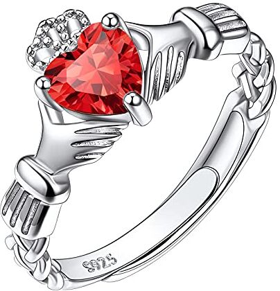 Suplight Anello Claddagh Anello Donna Regolabile con Pietra Cuore Anello Regolabile Donna Rubino Anello Pietra Rosa Donna Luglio Fede Matrimonio Sposa