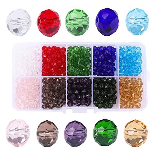 Lumeiy 6mm Briolette Perline di vetro di cristallo per la fabbricazione di gioielli, Crystal Spacer Perline di vetro sfaccettato Perline di colori assortiti con contenitore scatola(500pcs)