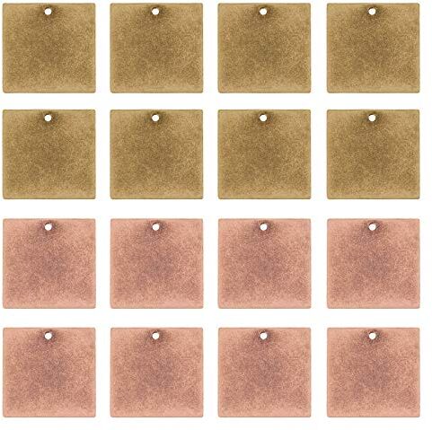 SUPERFINDINGS 40Pcs 2 Colors 20mm Square Brass Stamping Blank Tag Pendants Tag in Metallo per Bracciale Orecchino Collana Charms A Catena Creazione di Gioielli Specializzato