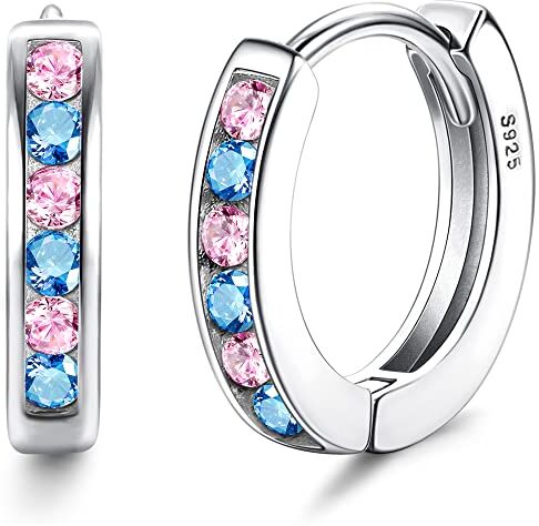 JeweBella Orecchini a Cerchio Piccoli Argento Sterling 925 per Donna Ragazze Bambina Orecchini a Cerchio Argento 925 Ipoallergenici Sleeper Orecchini Cartilagine Huggie Colori Multipli Orecchini