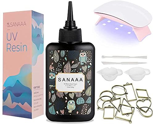 SANAAA Kit Resina UV 100g UV con Lampada UV 6w Resina Dura Trasparente Starter Kit 100g Resina UV per Polimerizzazione Solare per Realizzare Orecchini, Pendenti, Gioielli