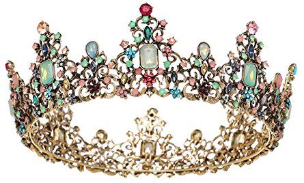 SWEETV Lussuoso Oro Arrotondare Strass Corona Festa Matrimonio Cristallo Tiara della Sposa Capelli Accessori