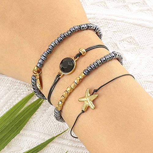 Bohend Boho Stratificato Conchiglia Bracciali Oro Stella marina Multistrato Catena a mano Spiaggia Tallone Braccialetto Gioielleria per Donne e ragazze