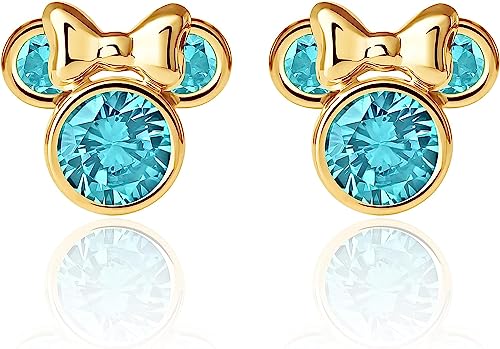 Disney Orecchini  in Oro Giallo 9 KT per Bambine con Minnie, Impreziosito da Zirconia Celeste