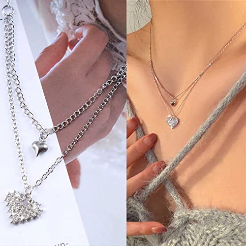 TseenYi Collana Cuore Argento Cristallo Cuore Stratificato Mini Amore Ciondolo Collana Girocollo Scintillante Cz Strass Collana Catena Gioielli Per Donne E Ragazze Regali