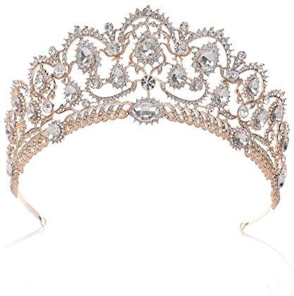 SWEETV Oro Rosa Cristallo Corona Regina Donna Diadema Sposa Nozze, Corona Principessa per Compleanno, Halloween, Natalizia