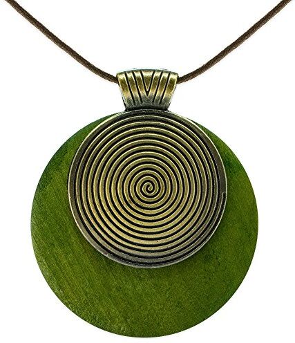 SoulCats ® Collana Spirale Legno Pelle Verde Nero Marrone Natura Naturale, Colore: Verde