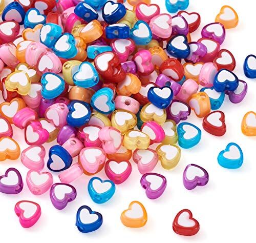 BB Beadthoven Beadthoven 240 perline in acrilico a forma di cuore colorato in plastica per collane, bracciali, creazione di gioielli, 8 colori, foro: 1,8 mm