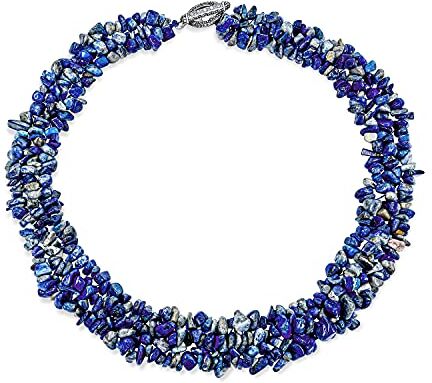 Bling Jewelry Lapis Blu Gemma Chunky Chips Cluster Bib Multi Strand Dichiarazione Collana Per Donne Placcato Argento