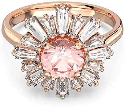 Swarovski Sunshine Anello, con Elemento a forma di Sole di Cristalli Swarovksi Rosa e Trasparenti, Placcato in Tonalità Oro Rosa, Taglia 50, Rosa